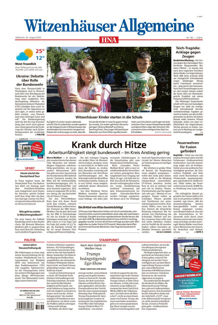 Witzenhäuser Allgemeine vom Mittwoch, 20.08.2025