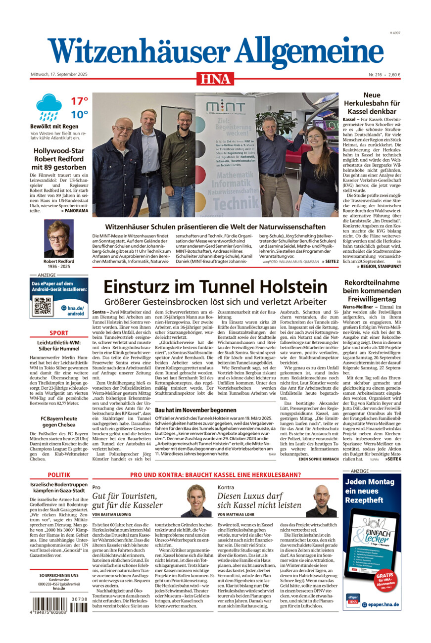 Witzenhäuser Allgemeine vom Mittwoch, 17.09.2025