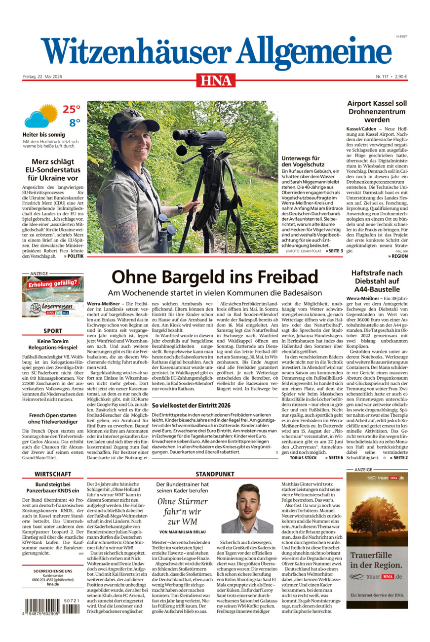 Witzenhäuser Allgemeine vom Freitag, 22.05.2026