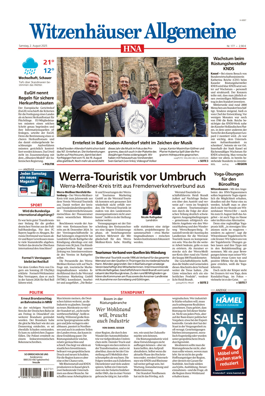 Witzenhäuser Allgemeine vom Samstag, 02.08.2025