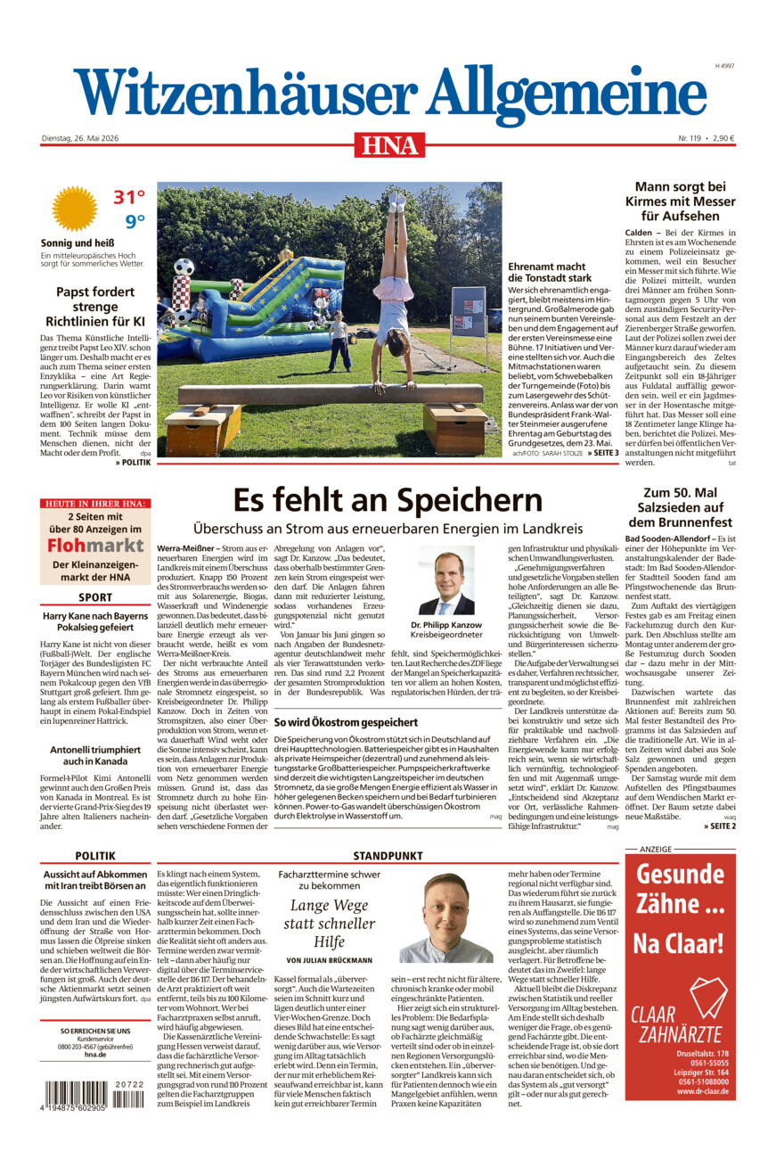 Witzenhäuser Allgemeine vom Dienstag, 26.05.2026