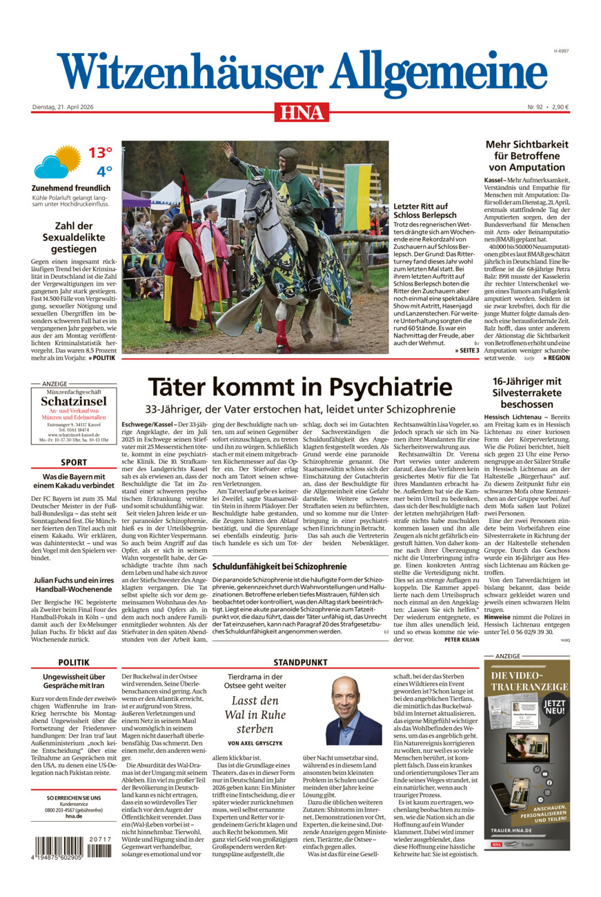 Witzenhäuser Allgemeine vom Dienstag, 21.04.2026