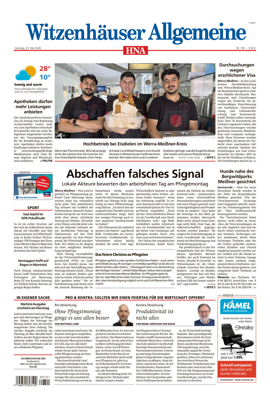 Witzenhäuser Allgemeine vom Samstag, 23.05.2026