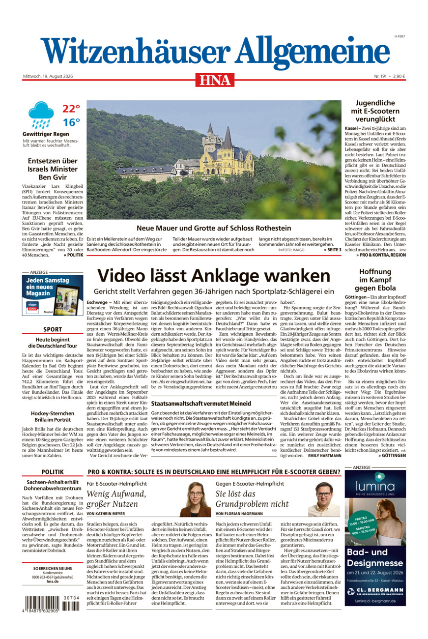 Witzenhäuser Allgemeine vom Mittwoch, 19.08.2026