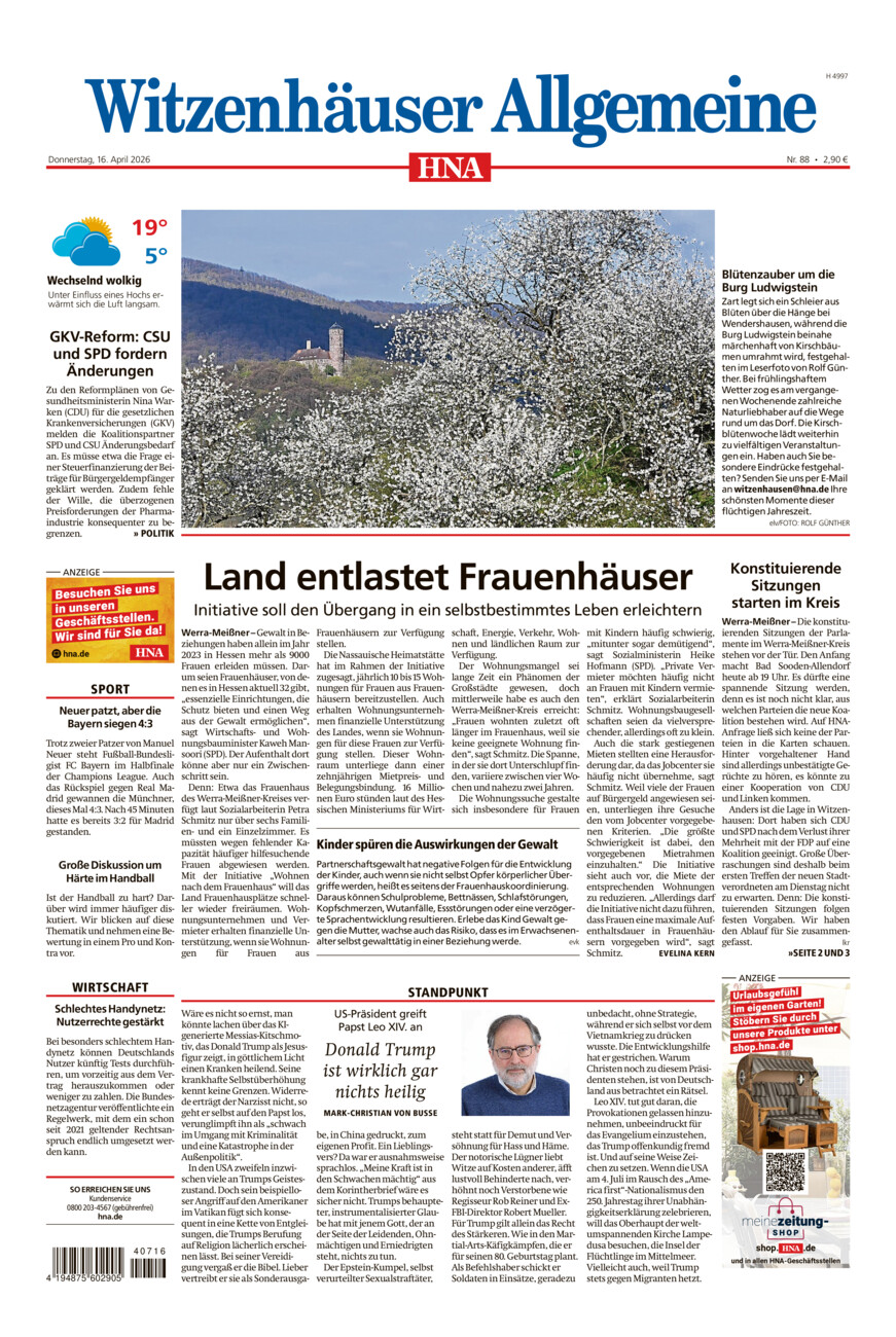 Witzenhäuser Allgemeine vom Donnerstag, 16.04.2026
