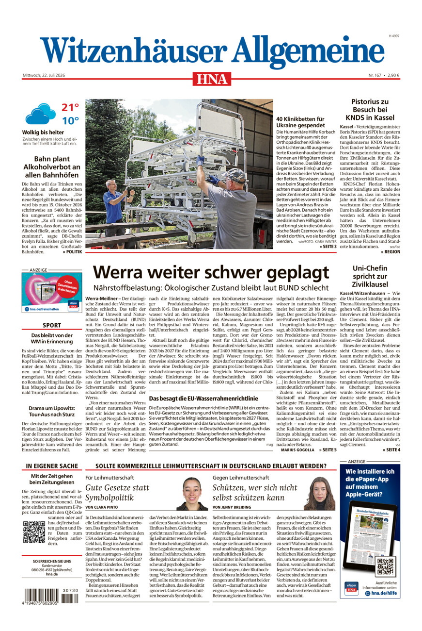 Witzenhäuser Allgemeine vom Mittwoch, 22.07.2026