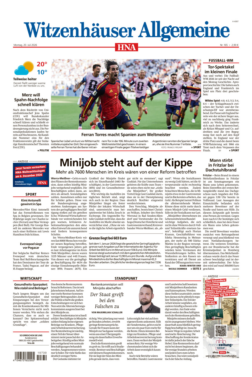 Witzenhäuser Allgemeine vom Montag, 20.07.2026