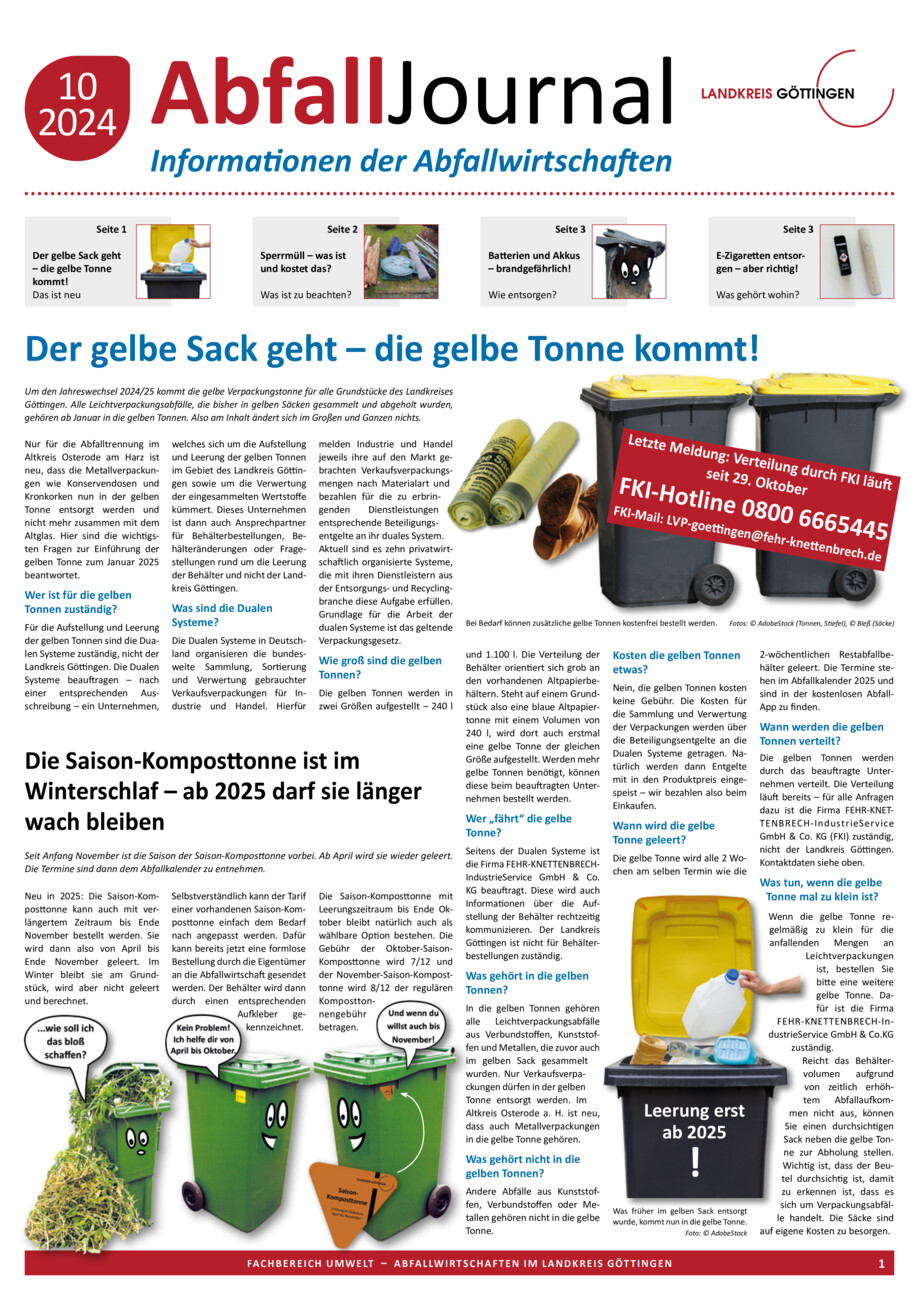 Abfall Journal Landkreis Göttingen vom Donnerstag, 21.11.2024