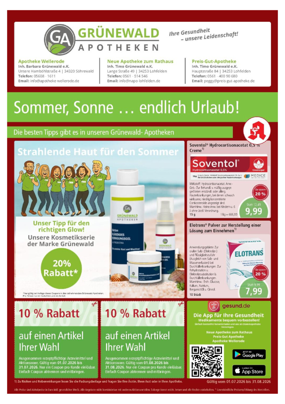 Grünewald Apotheken vom Dienstag, 07.07.2026