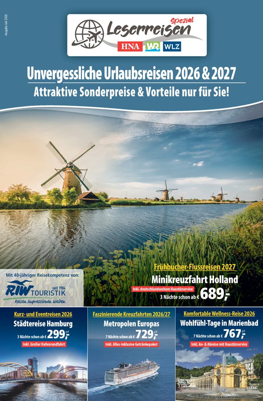 Leserreisen 2026/27 vom Samstag, 11.07.2026