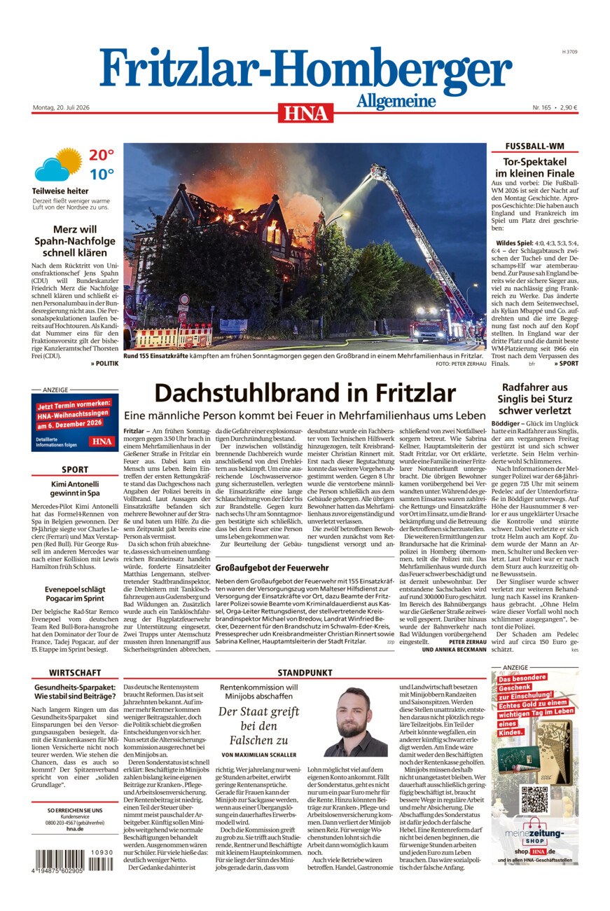 Fritzlar-Homberger Allgemeine vom Montag, 20.07.2026
