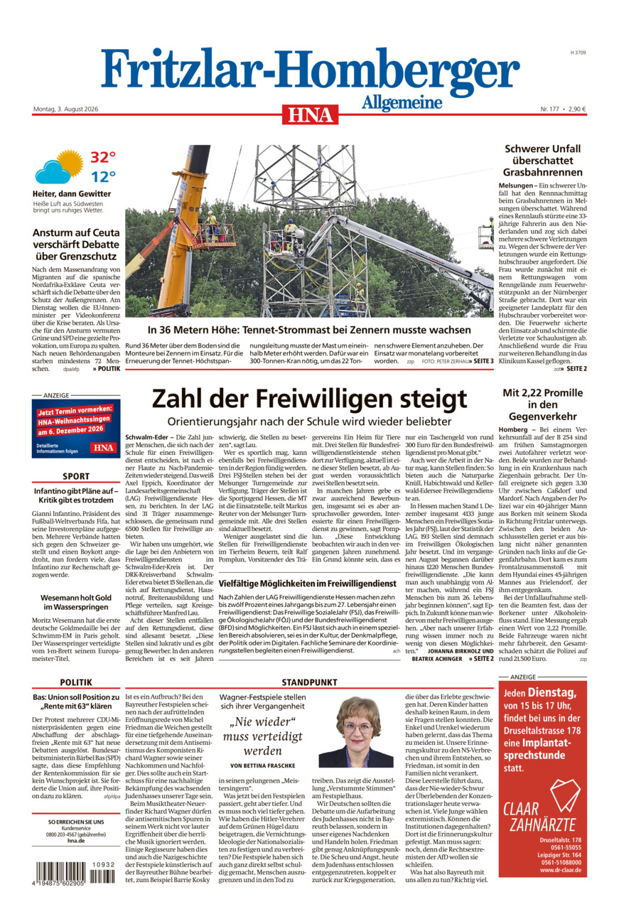 Fritzlar-Homberger Allgemeine vom Montag, 03.08.2026