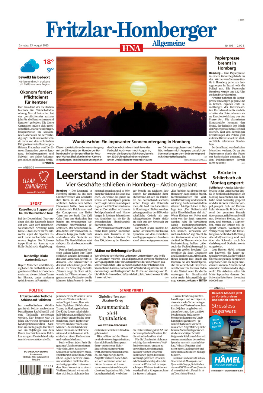Fritzlar-Homberger Allgemeine vom Samstag, 23.08.2025