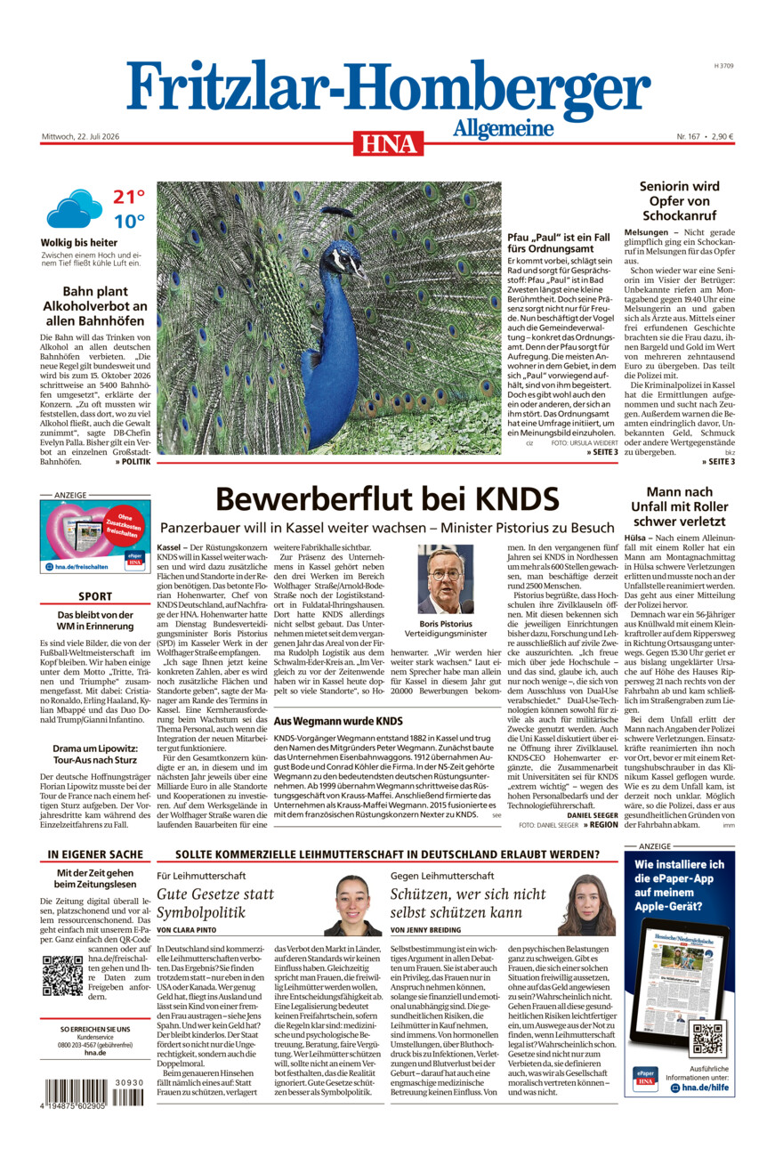 Fritzlar-Homberger Allgemeine vom Mittwoch, 22.07.2026