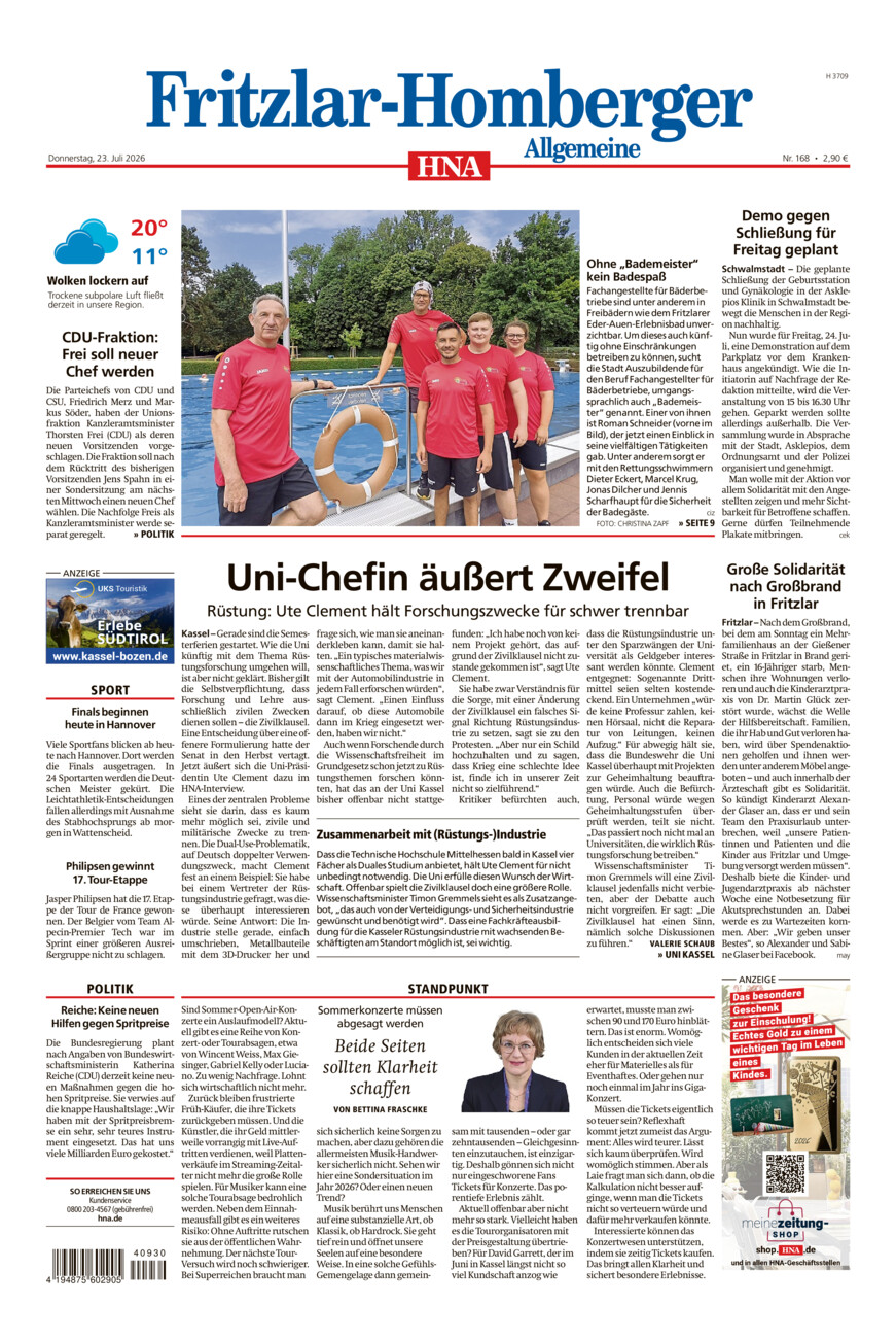 Fritzlar-Homberger Allgemeine vom Donnerstag, 23.07.2026