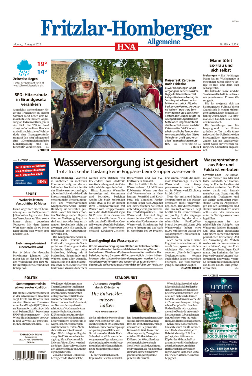 Fritzlar-Homberger Allgemeine vom Montag, 17.08.2026