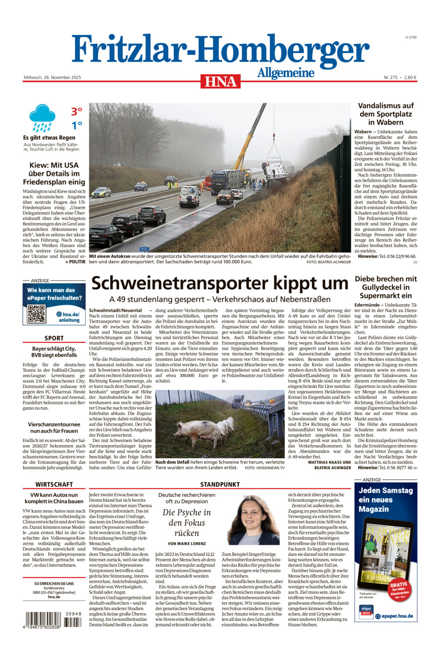 Fritzlar-Homberger Allgemeine vom Mittwoch, 26.11.2025
