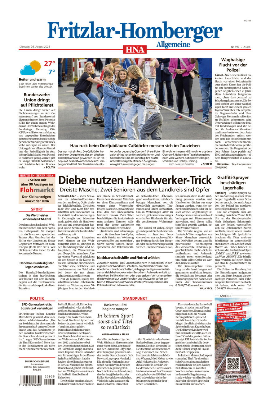 Fritzlar-Homberger Allgemeine vom Dienstag, 26.08.2025