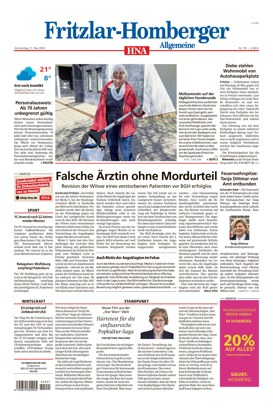 Fritzlar-Homberger Allgemeine vom Donnerstag, 21.05.2026