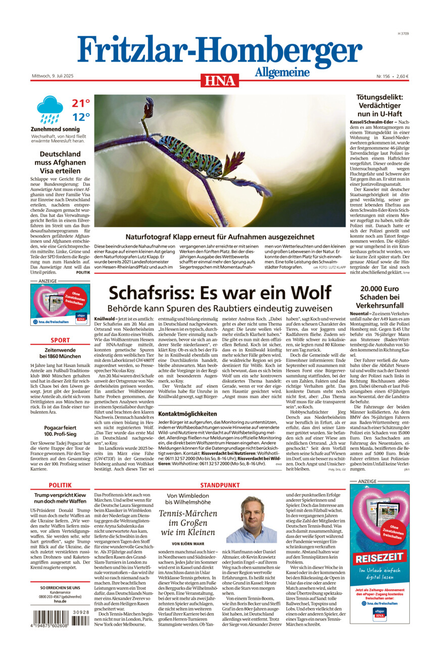 Fritzlar-Homberger Allgemeine vom Mittwoch, 09.07.2025