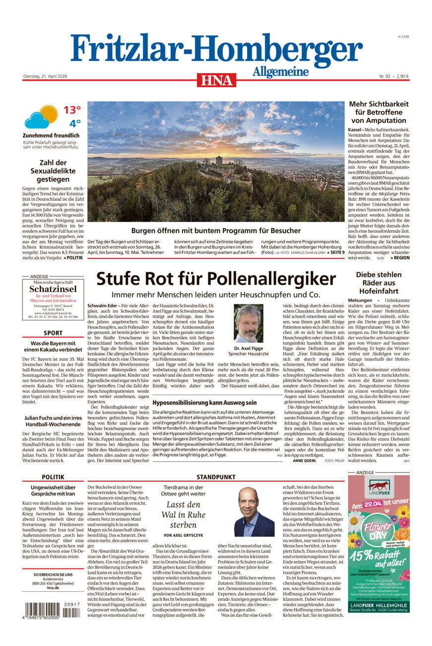 Fritzlar-Homberger Allgemeine vom Dienstag, 21.04.2026
