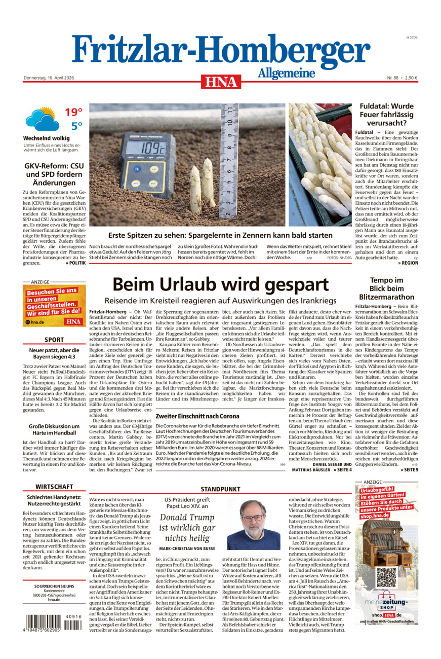 Fritzlar-Homberger Allgemeine vom Donnerstag, 16.04.2026
