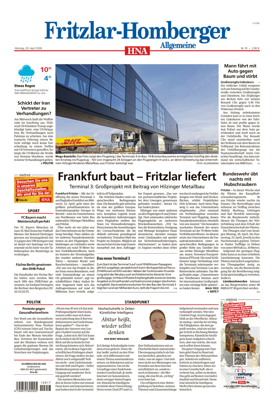 Fritzlar-Homberger Allgemeine vom Montag, 20.04.2026