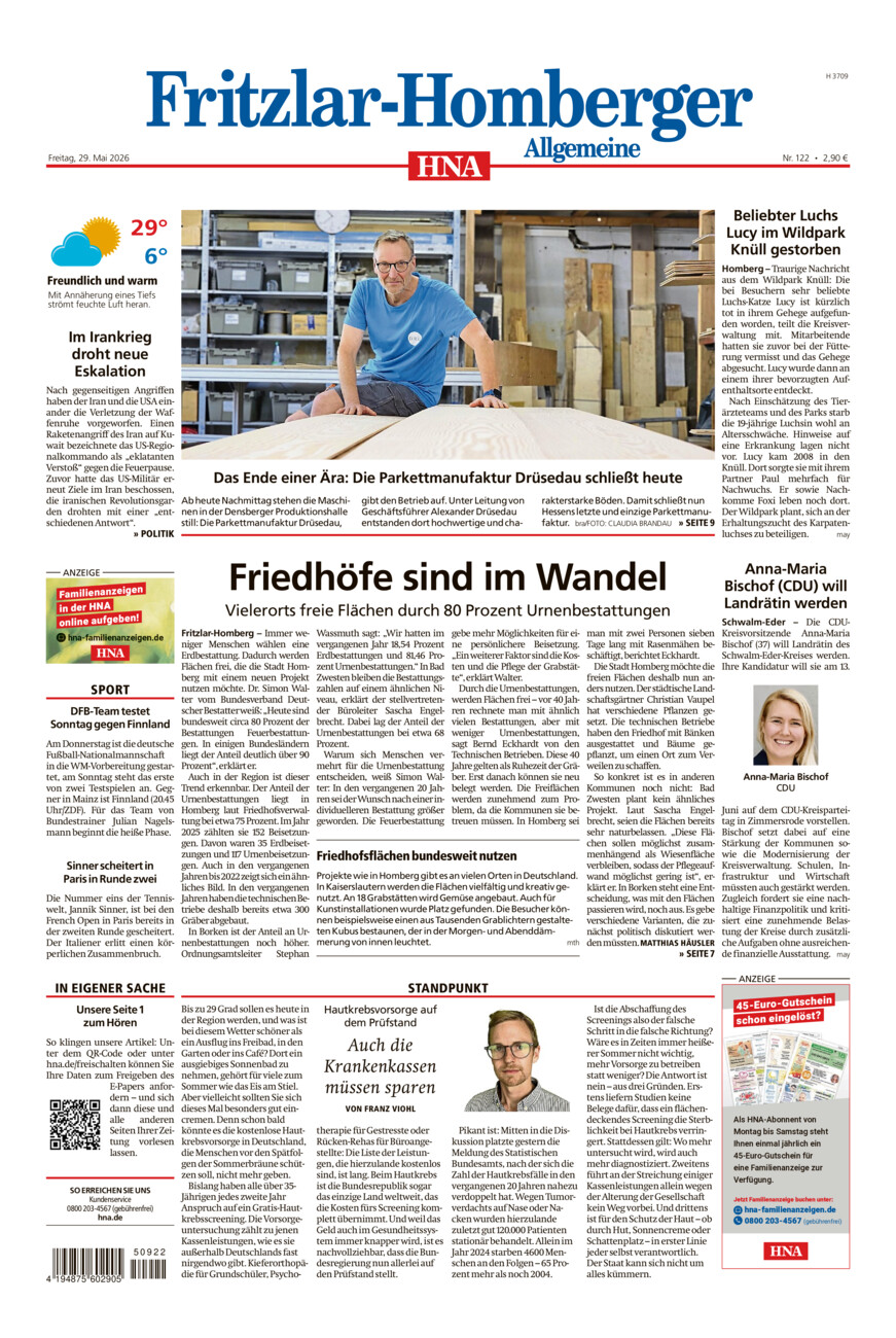 Fritzlar-Homberger Allgemeine vom Freitag, 29.05.2026