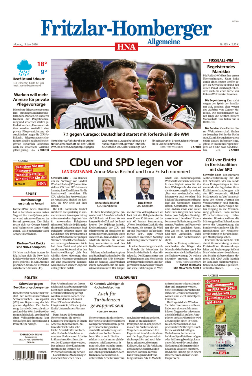 Fritzlar-Homberger Allgemeine vom Montag, 15.06.2026