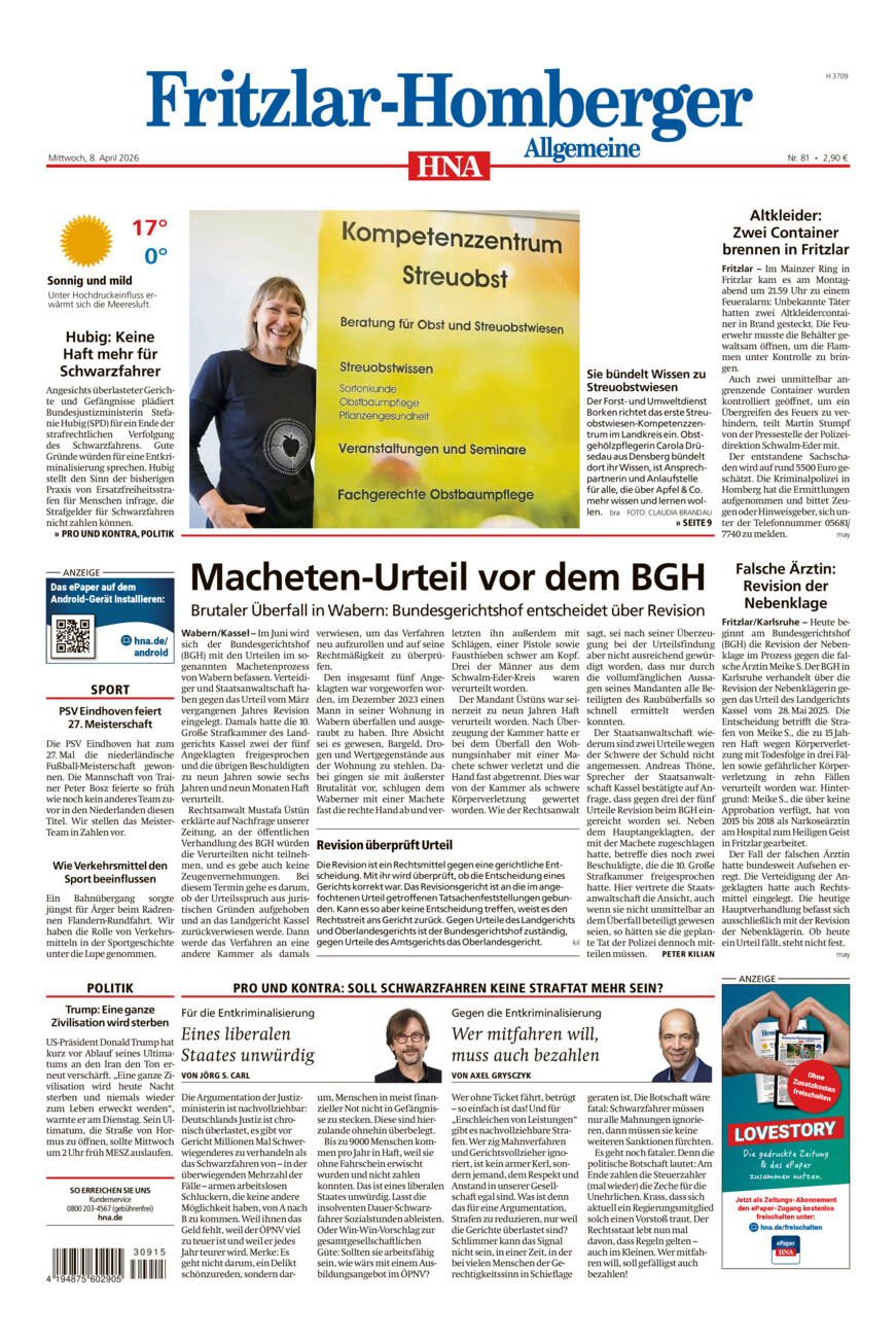 Fritzlar-Homberger Allgemeine vom Mittwoch, 08.04.2026