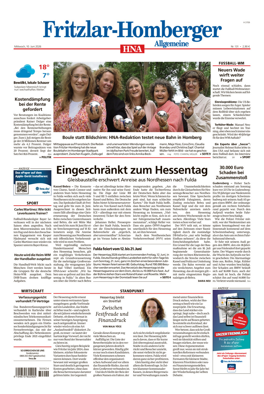 Fritzlar-Homberger Allgemeine vom Mittwoch, 10.06.2026