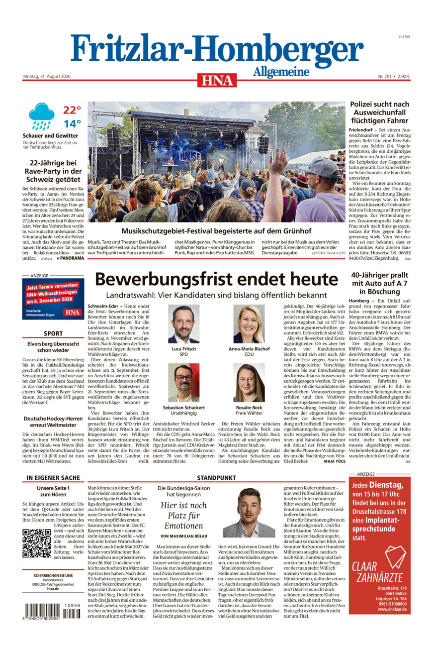 Fritzlar-Homberger Allgemeine vom Montag, 31.08.2026