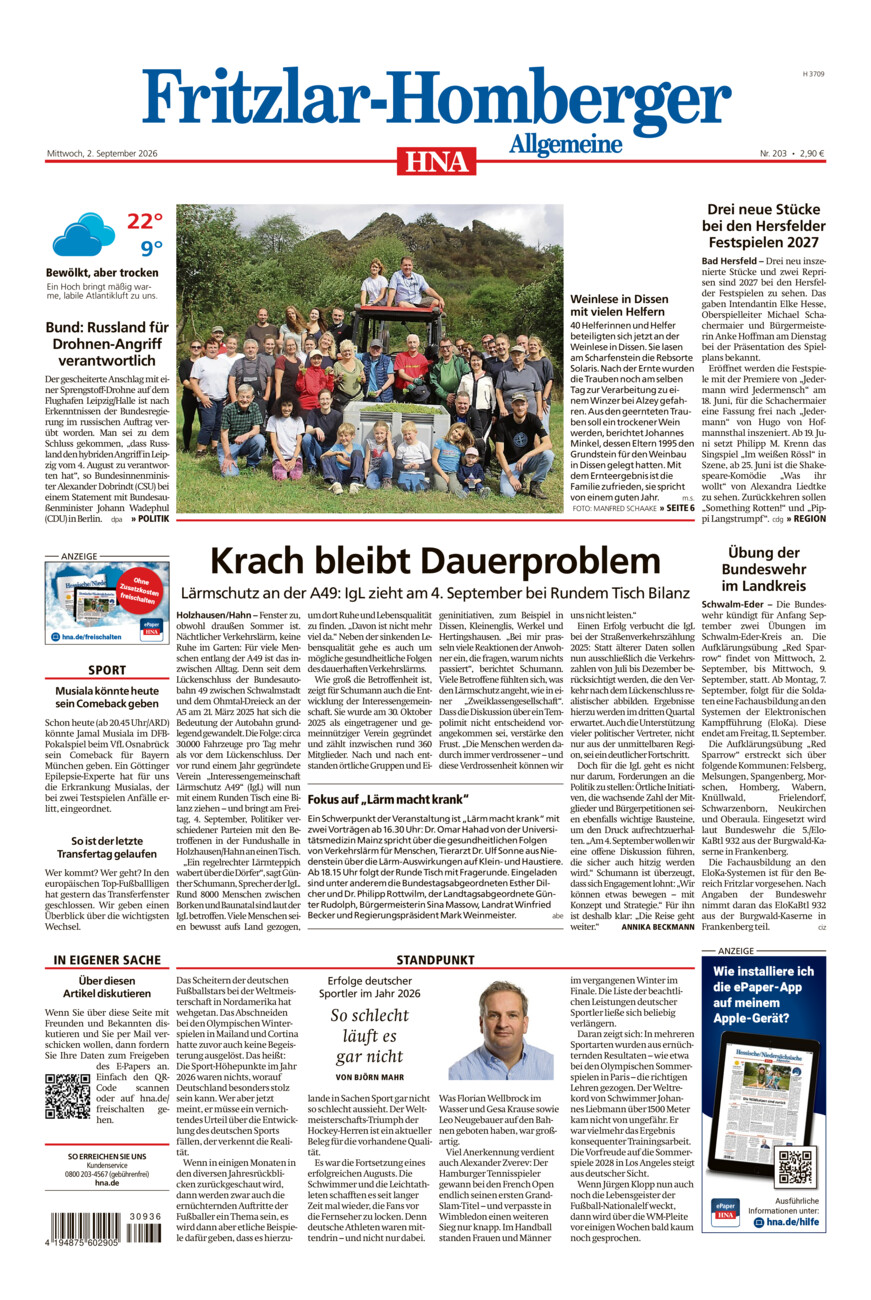 Fritzlar-Homberger Allgemeine vom Mittwoch, 02.09.2026