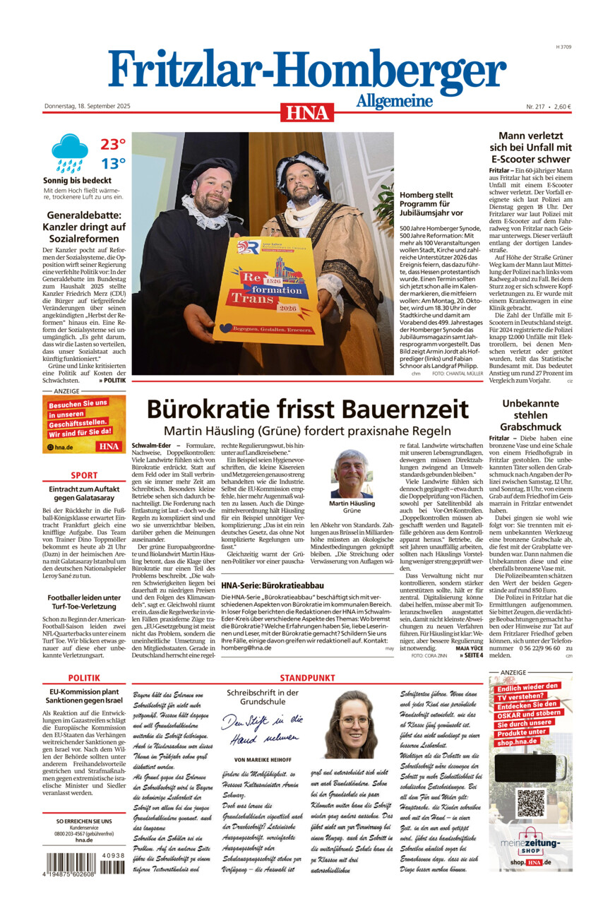 Fritzlar-Homberger Allgemeine vom Donnerstag, 18.09.2025
