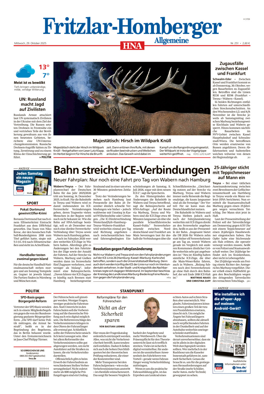 Fritzlar-Homberger Allgemeine vom Mittwoch, 29.10.2025