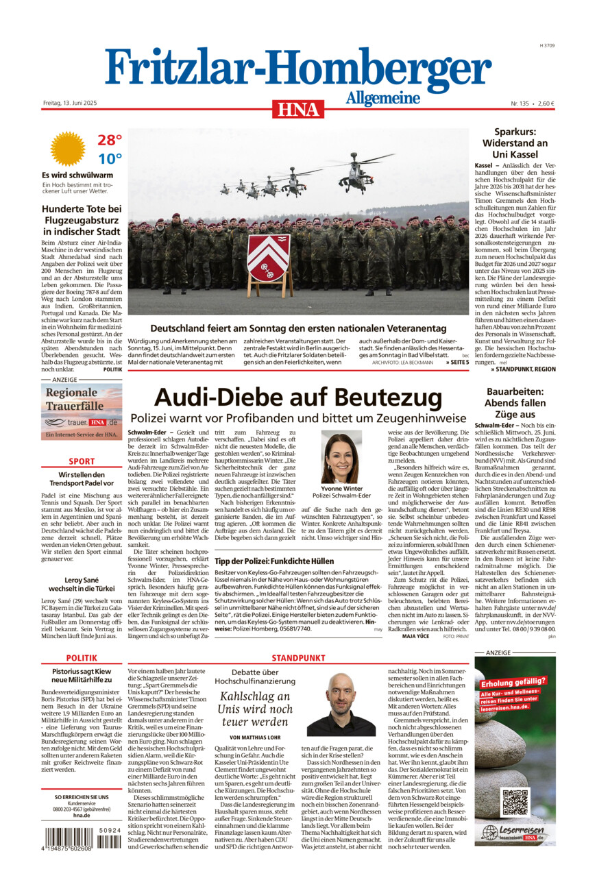 Fritzlar-Homberger Allgemeine vom Freitag, 13.06.2025