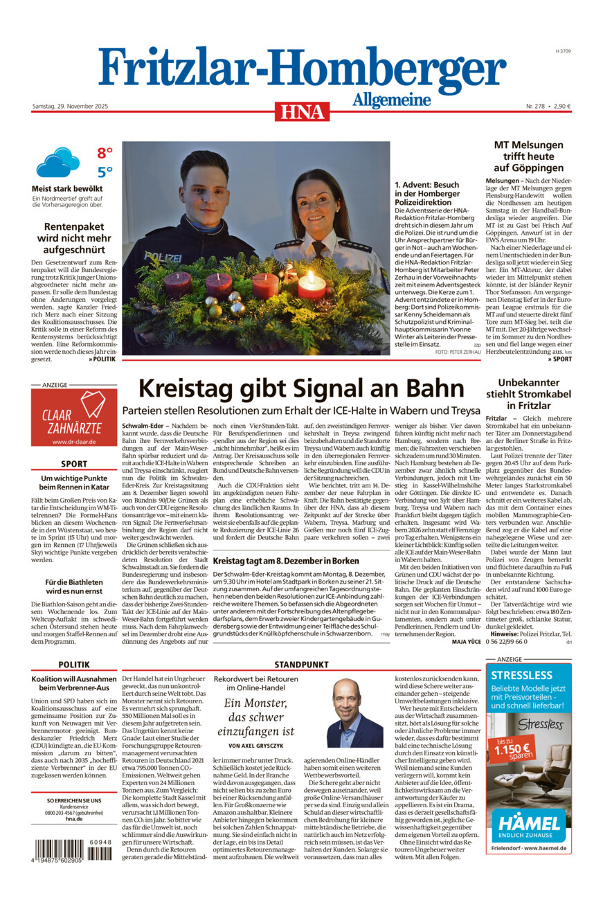 Fritzlar-Homberger Allgemeine vom Samstag, 29.11.2025