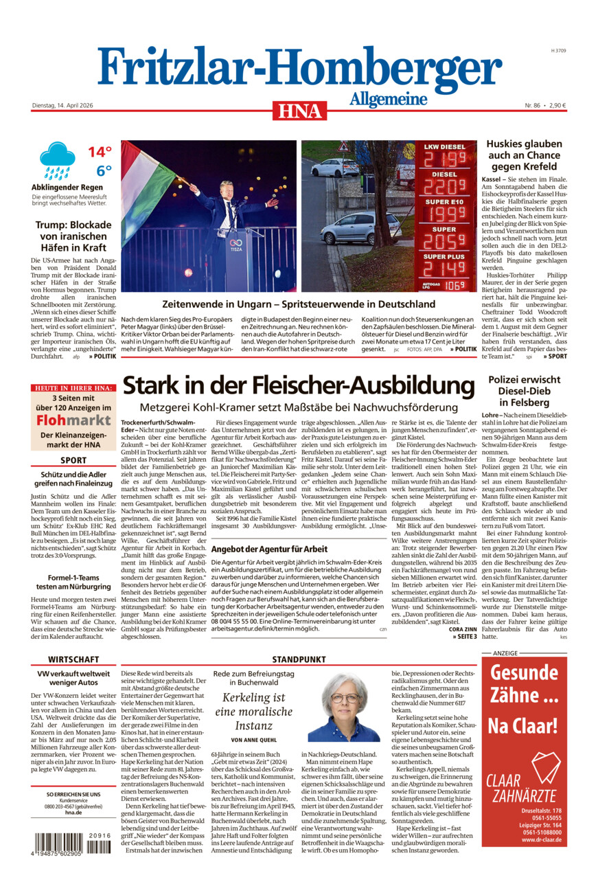 Fritzlar-Homberger Allgemeine vom Dienstag, 14.04.2026