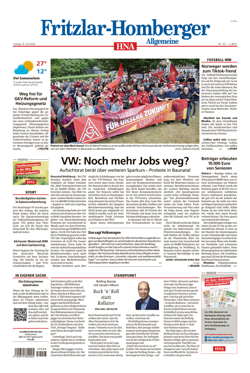 Fritzlar-Homberger Allgemeine vom Freitag, 10.07.2026