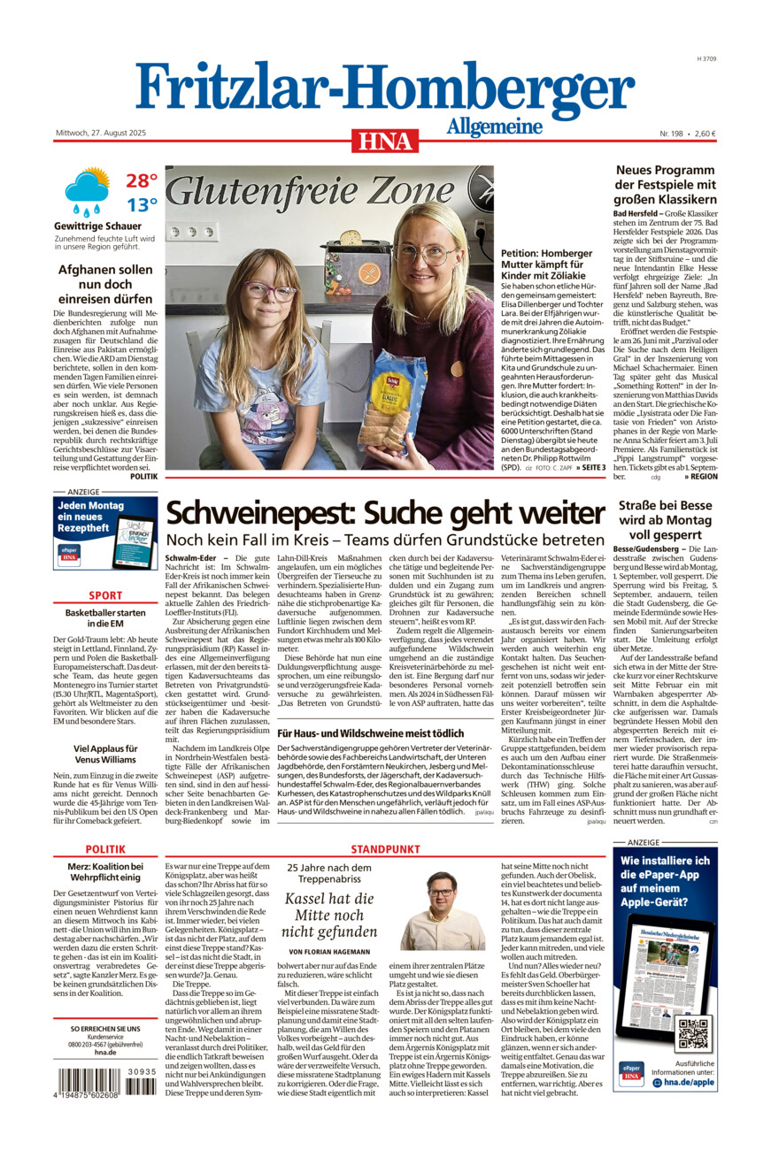 Fritzlar-Homberger Allgemeine vom Mittwoch, 27.08.2025