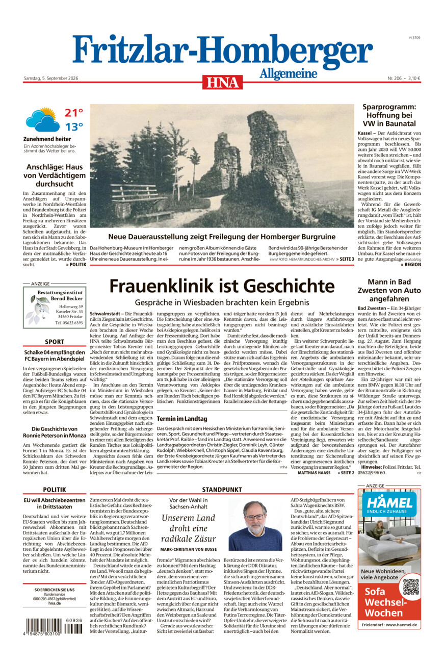 Fritzlar-Homberger Allgemeine vom Samstag, 05.09.2026