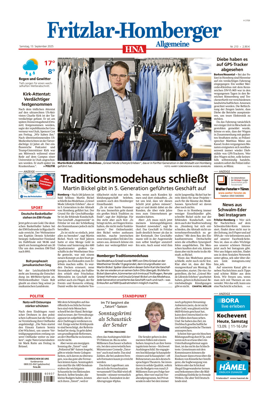 Fritzlar-Homberger Allgemeine vom Samstag, 13.09.2025