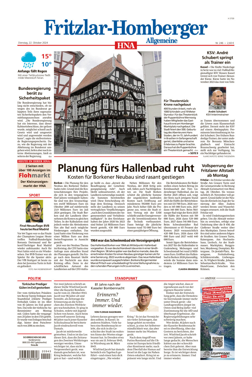 Fritzlar-Homberger Allgemeine vom Dienstag, 22.10.2024