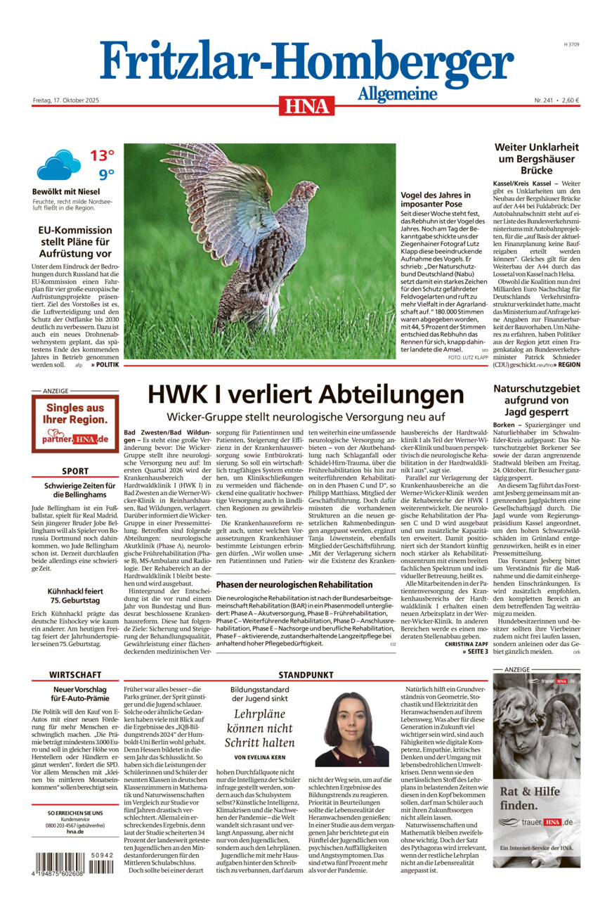 Fritzlar-Homberger Allgemeine vom Freitag, 17.10.2025