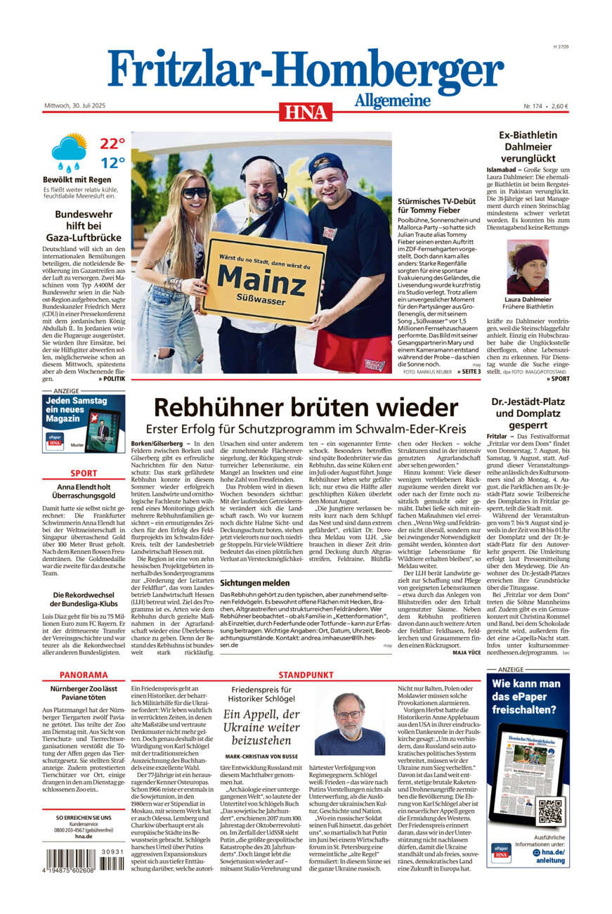 Fritzlar-Homberger Allgemeine vom Mittwoch, 30.07.2025