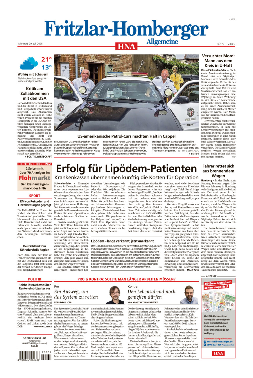 Fritzlar-Homberger Allgemeine vom Dienstag, 29.07.2025