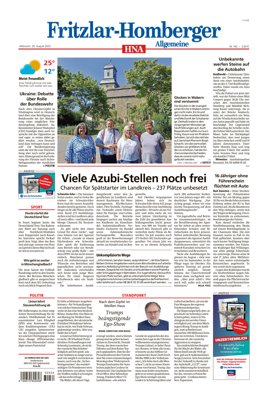Fritzlar-Homberger Allgemeine vom Mittwoch, 20.08.2025