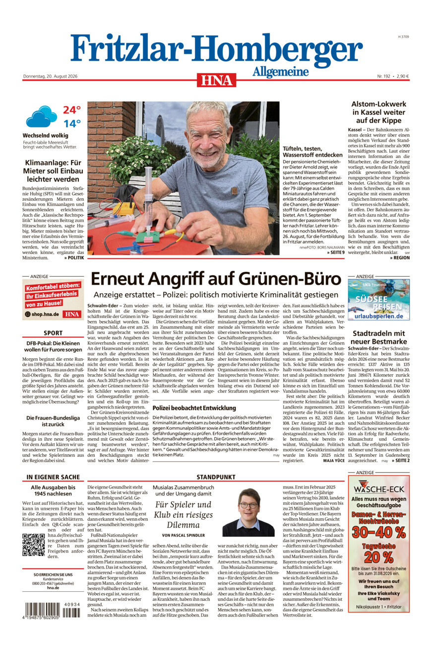 Fritzlar-Homberger Allgemeine vom Donnerstag, 20.08.2026