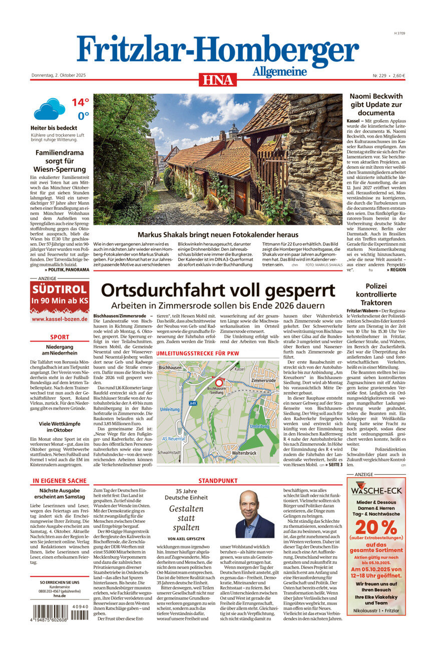 Fritzlar-Homberger Allgemeine vom Donnerstag, 02.10.2025