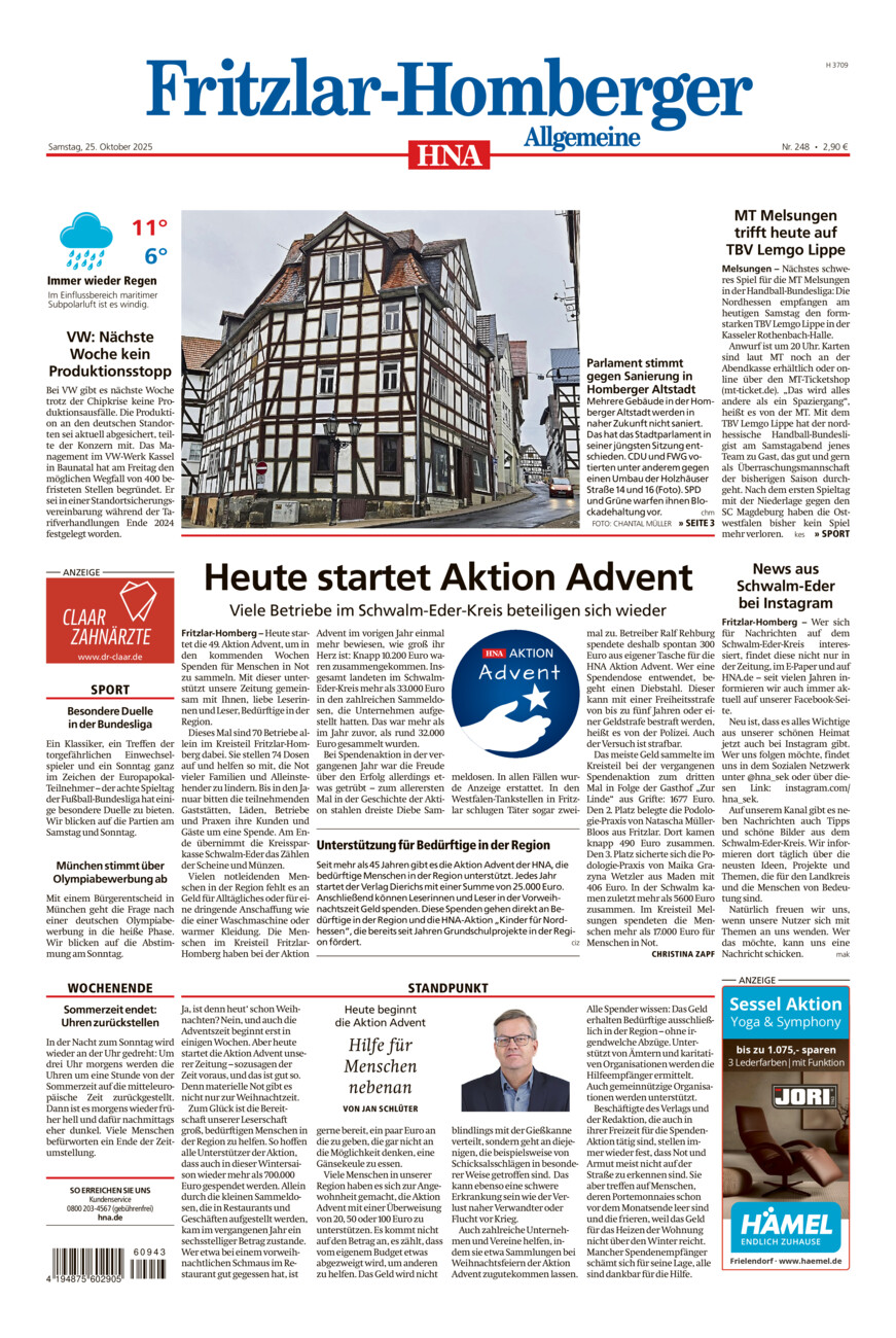 Fritzlar-Homberger Allgemeine vom Samstag, 25.10.2025